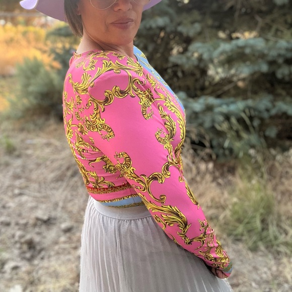 New! Bold Neon Color Block Italian Design Long Sleeve Bodysuit - Picture 8 of 8